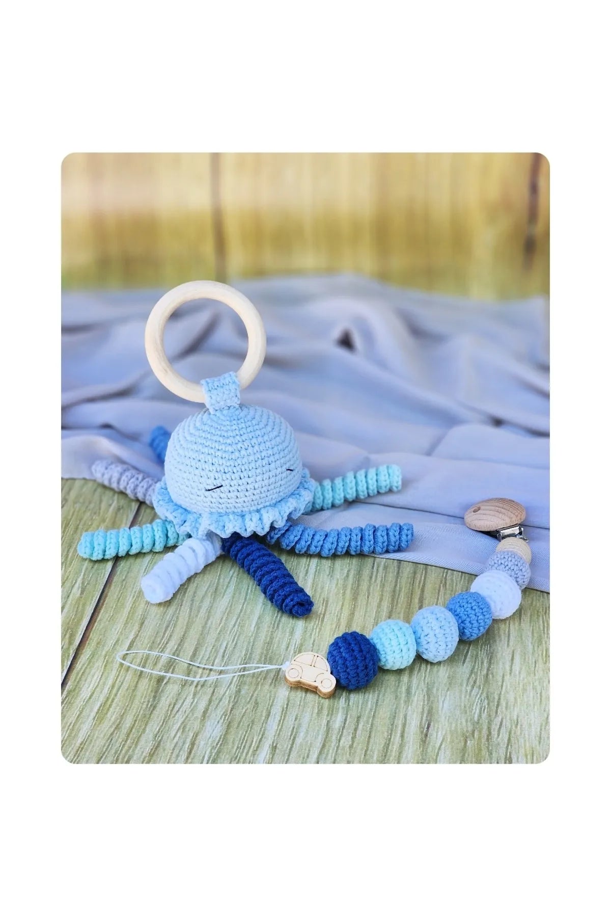 Crochet Cute Jellyfish Rattle and Dummy Clip Gift Set 2pc