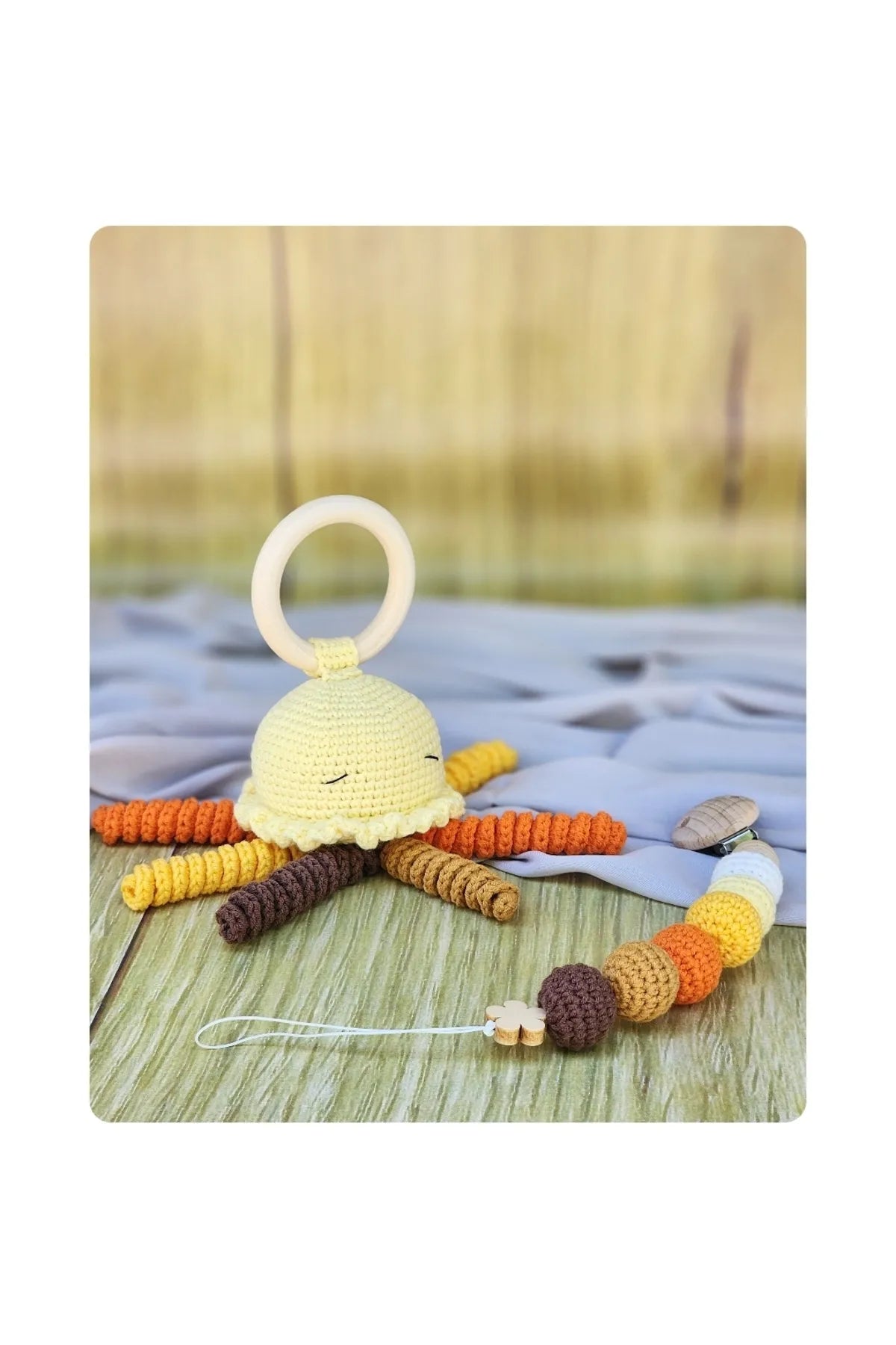Crochet Cute Jellyfish Rattle and Dummy Clip Gift Set 2pc