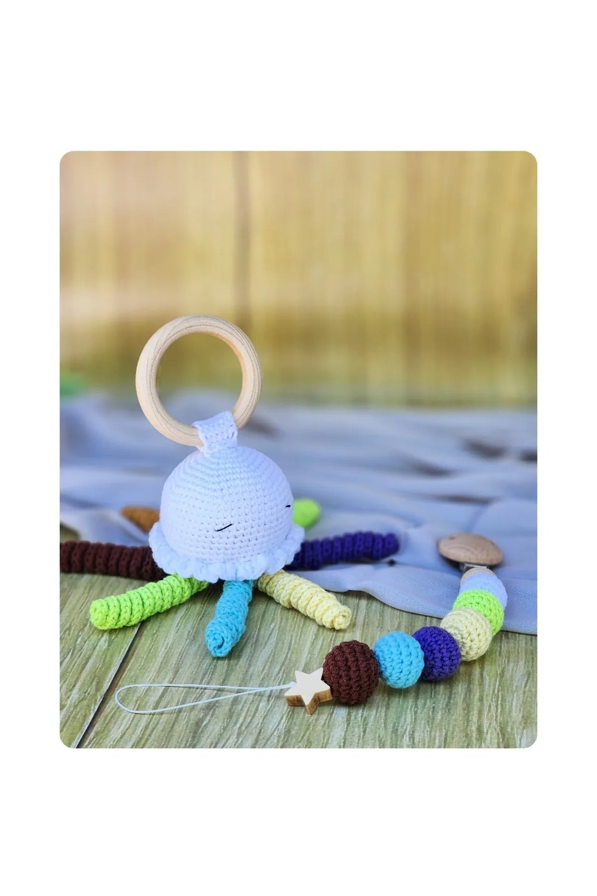 Crochet Cute Jellyfish Rattle and Dummy Clip Gift Set 2pc