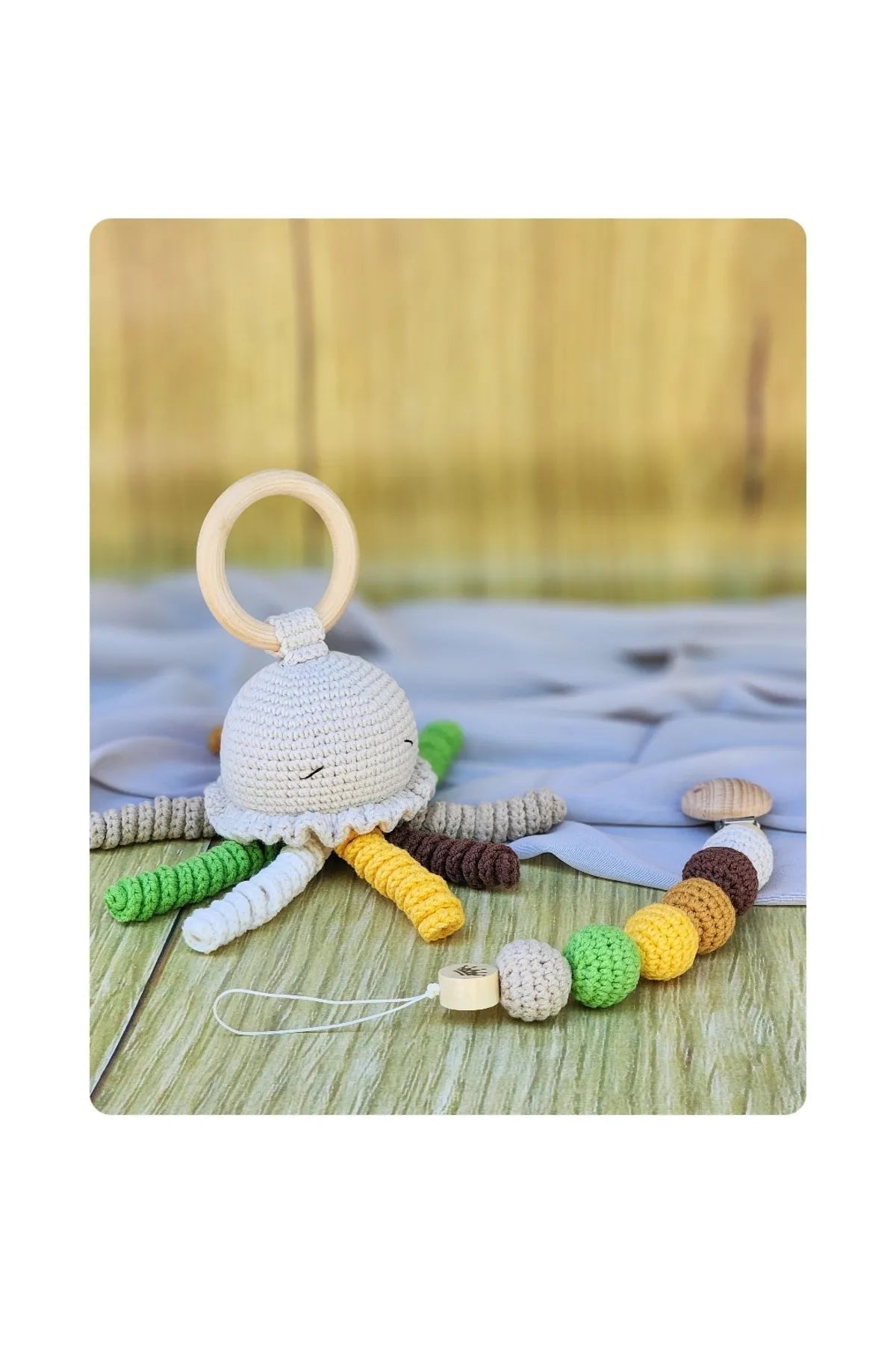 Crochet Cute Jellyfish Rattle and Dummy Clip Gift Set 2pc