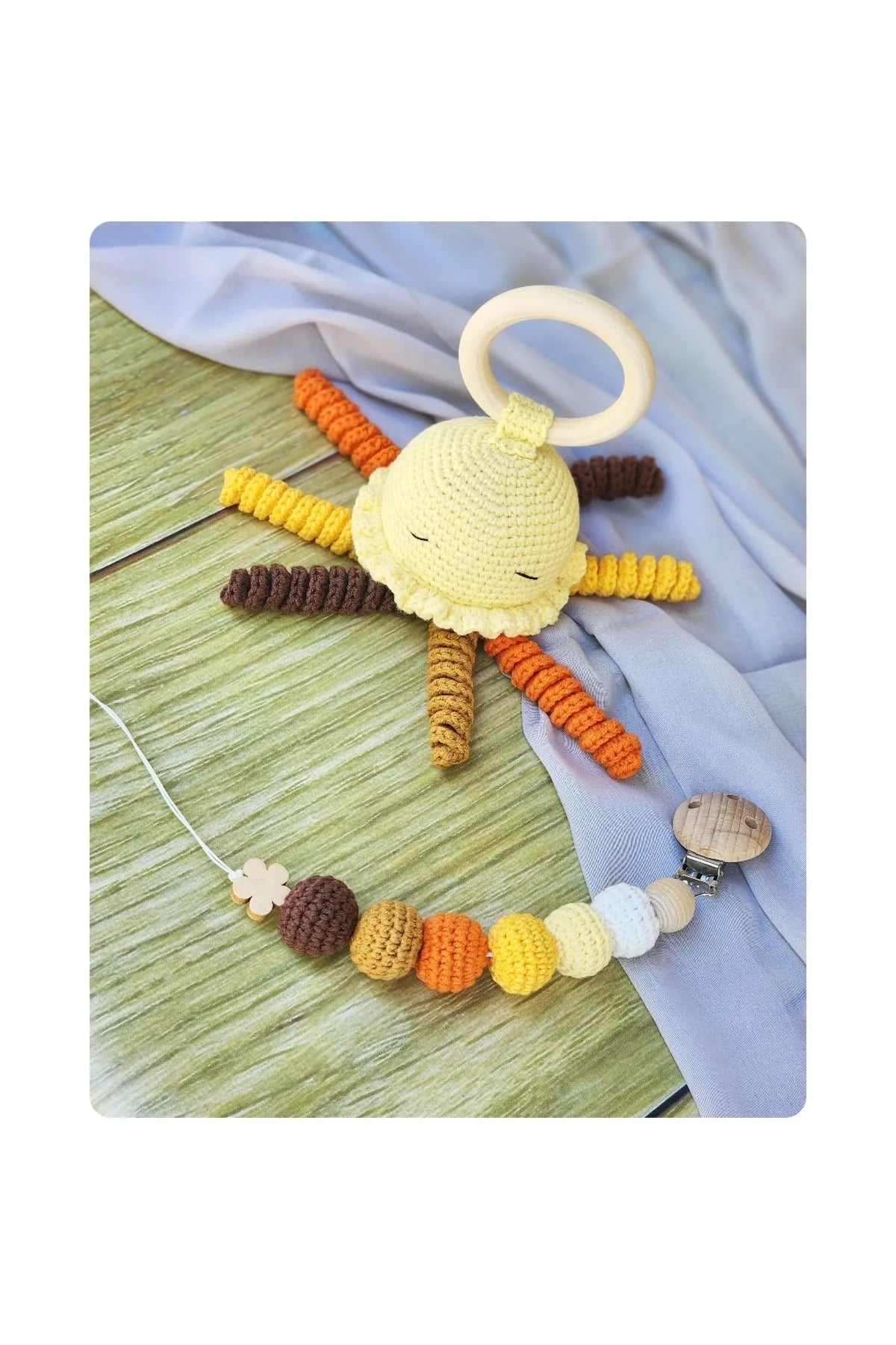 Crochet Cute Jellyfish Rattle and Dummy Clip Gift Set 2pc