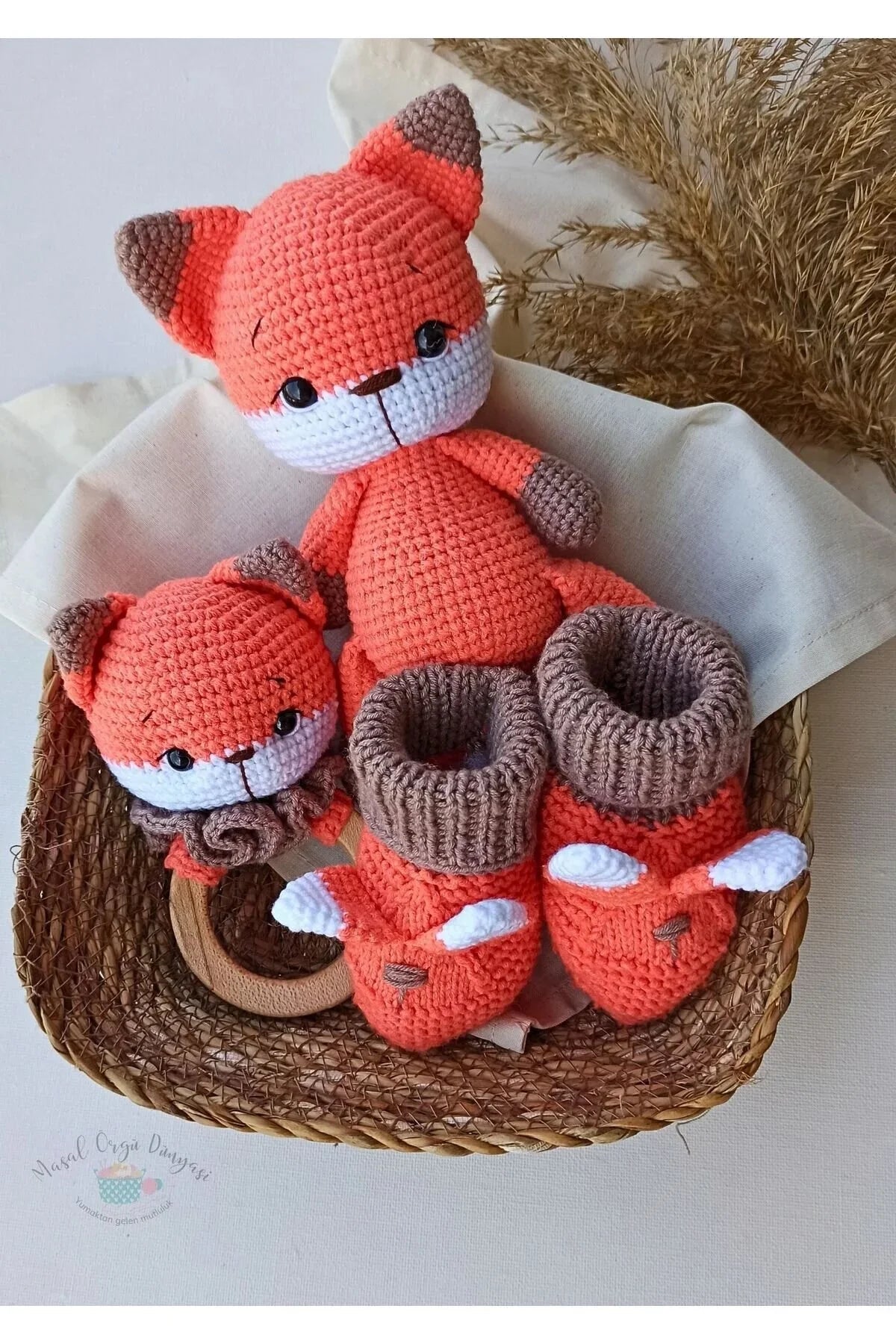 Handmade Crochet Fox Toy Gift Set (3pc)