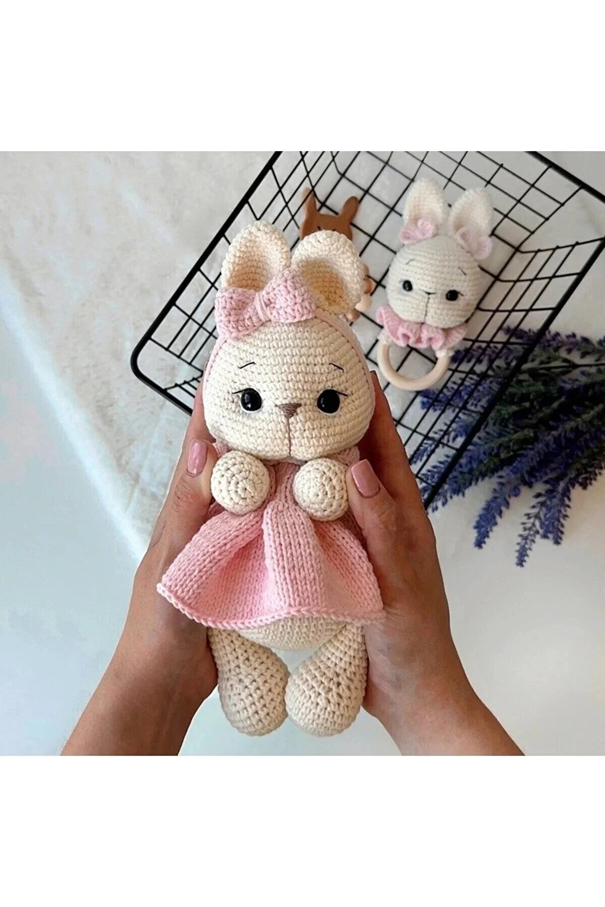 Handmade Crochet Bunny in Pink Dress Toy Gift Set (2pc)