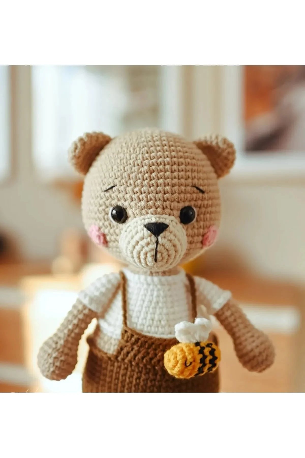 Crochet Teddy Bear in Cute Jumpsuit with Bee