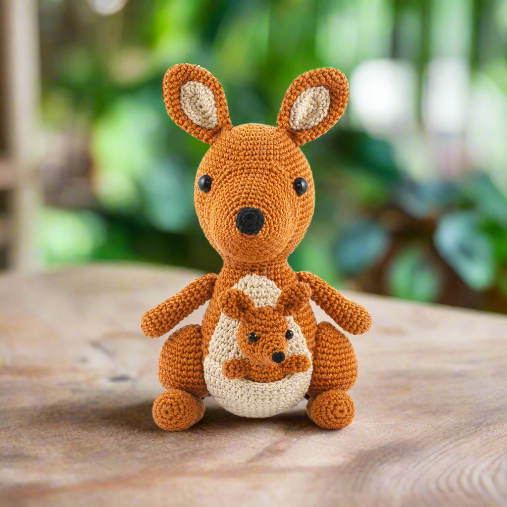 Handmade Crochet Kangaroo with Baby – Cute Mummy & Joey Set