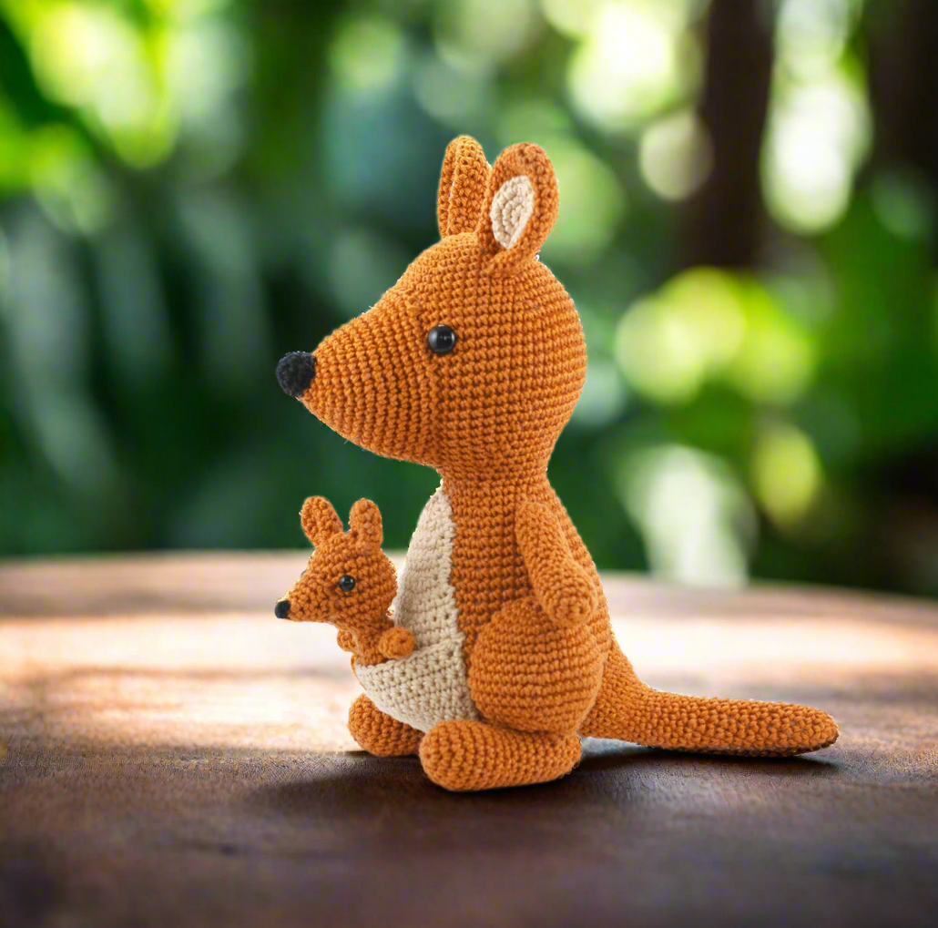 Handmade Crochet Kangaroo with Baby – Cute Mummy & Joey Set
