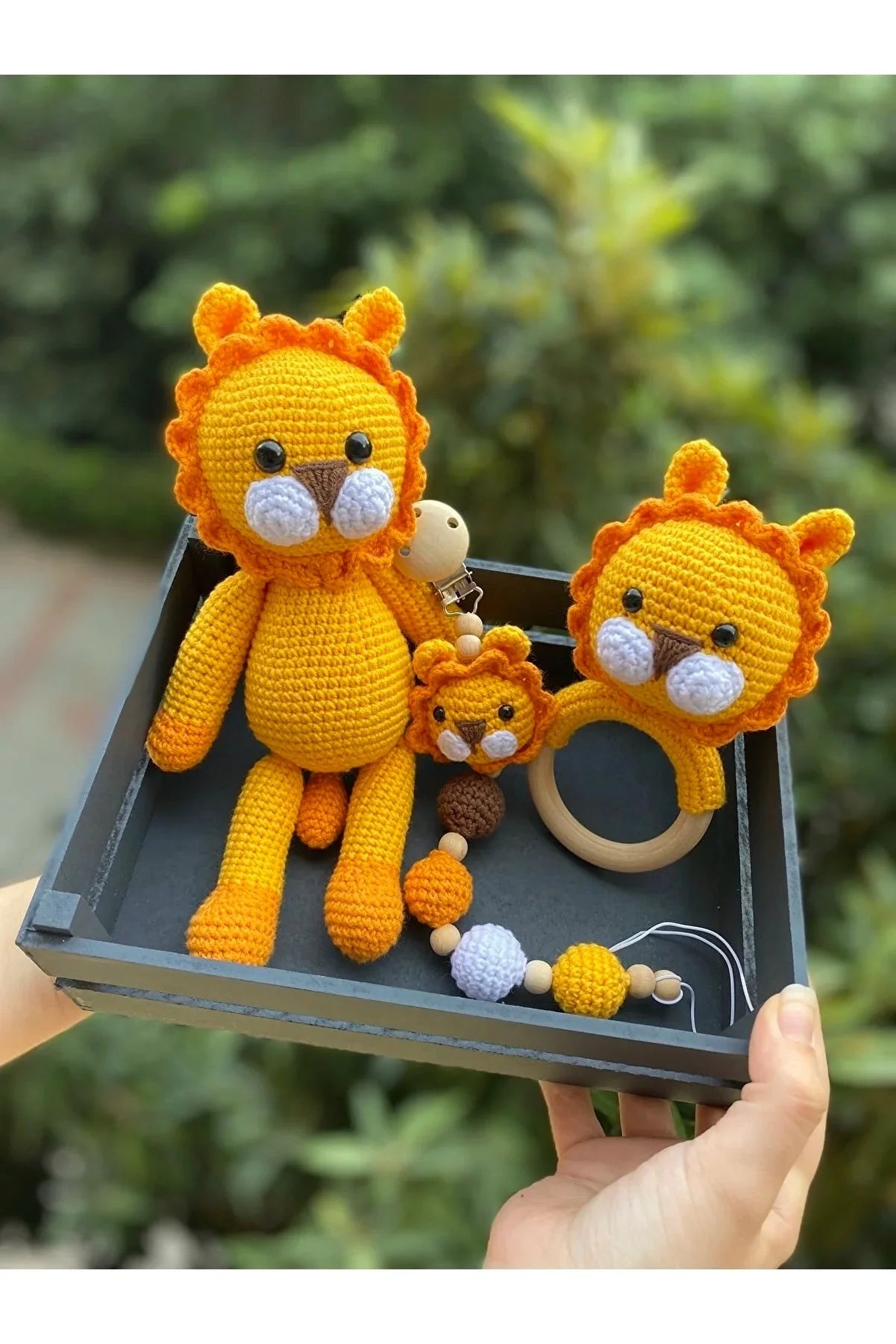 Crochet Toy Gift Set Yellow Lion 3pc