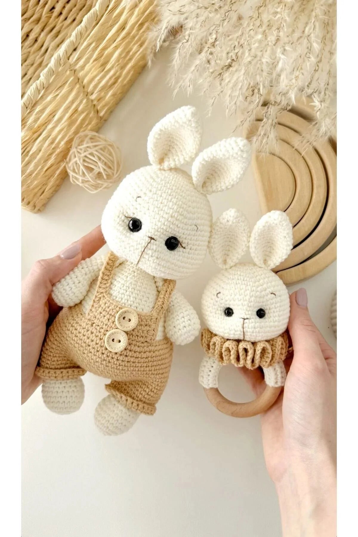 Crochet Cute Bunny Toy and Rattle Toy Set 2pc