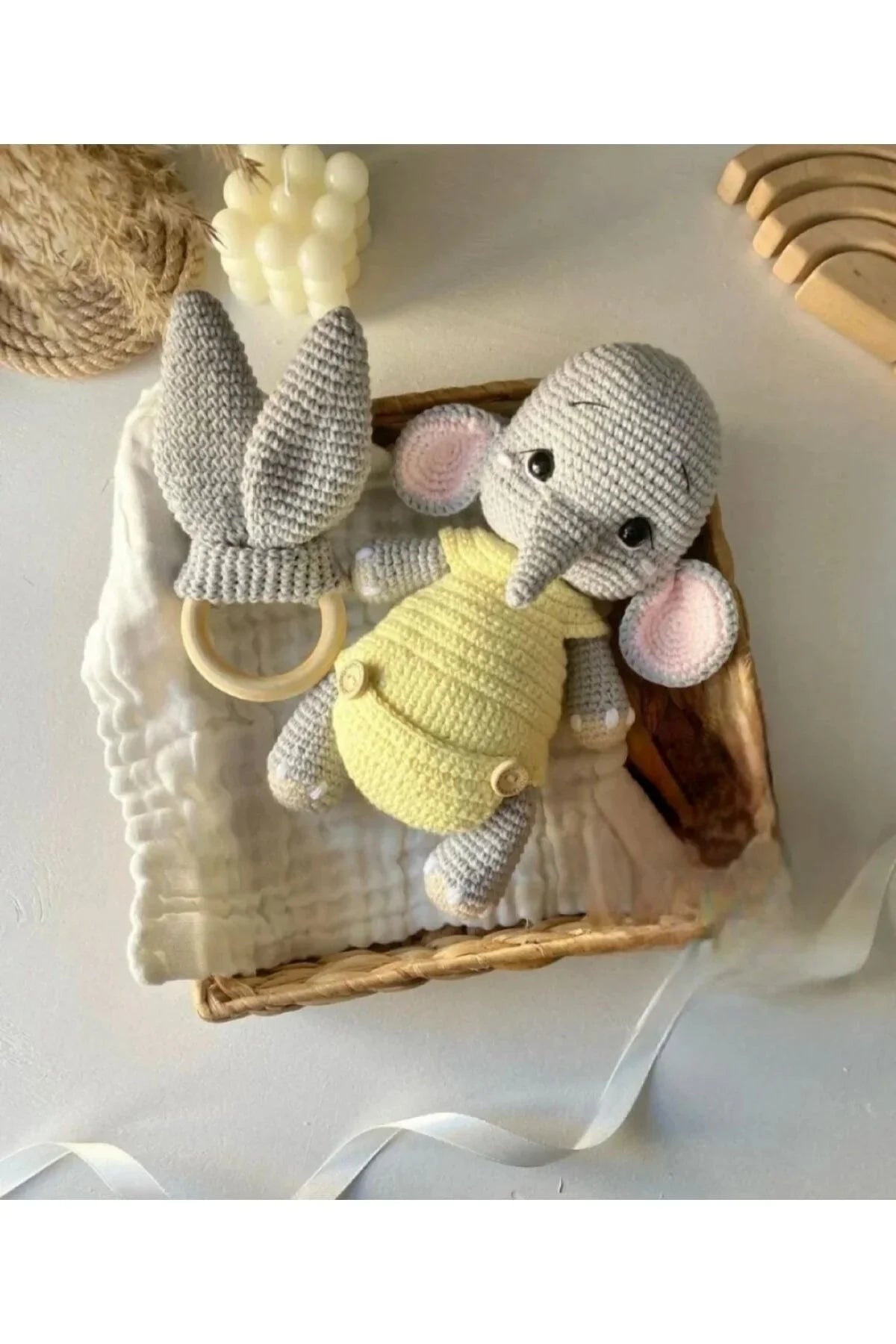 Crochet Cute Elephant Toy and Rattle Toy Set 2pc