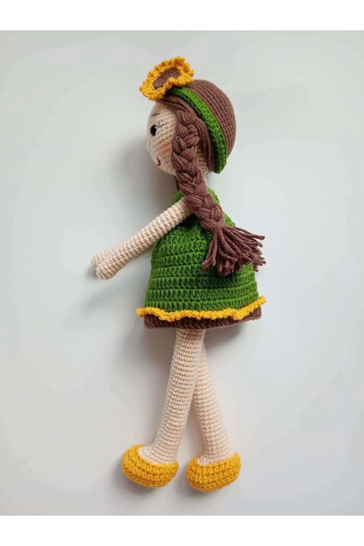 Crochet Little Girl Doll Toy - Green Dress with Sunflowers