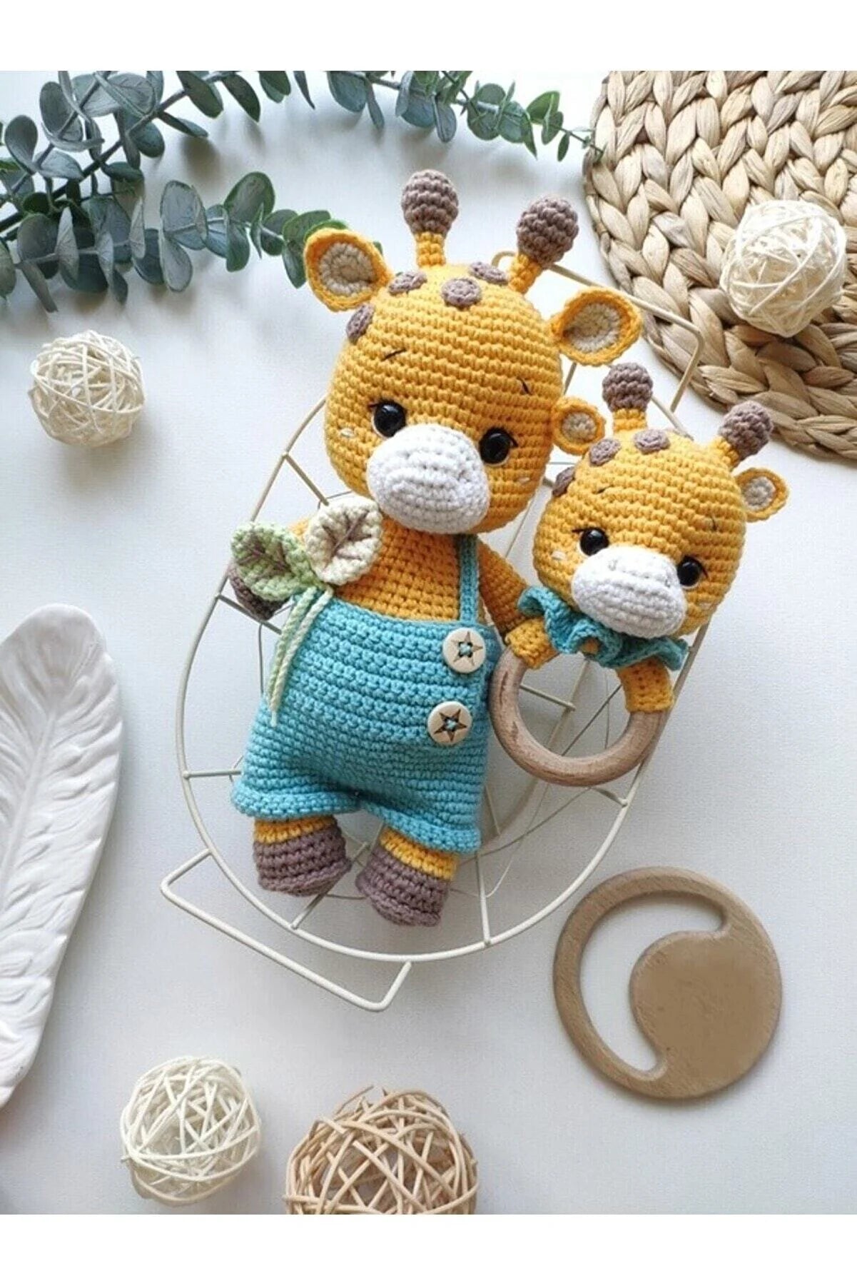 Crochet Giraffe and Rattle Toy Set 2pc