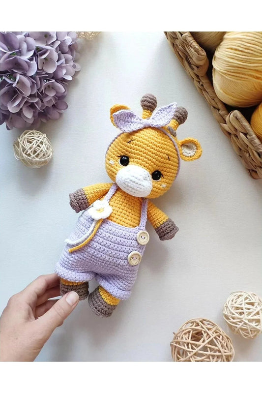 Crochet Cute Giraffe in Purple Jumpsuit Toy