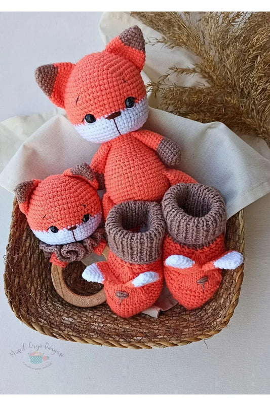 Handmade Crochet Fox Toy Gift Set (3pc)