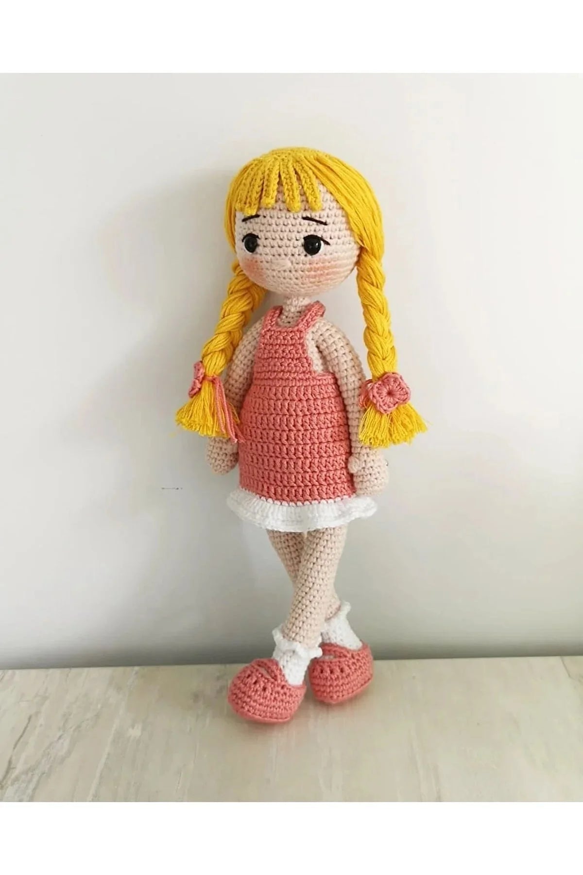 Crochet Cute Blonde Girl in Light Pink Dress Doll