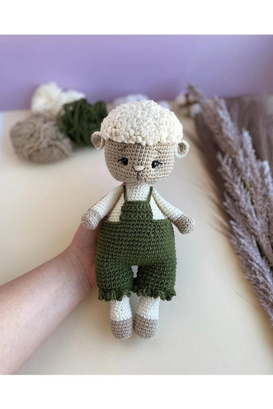 Crochet Cute Sheep Girl Toy in Green Jumpsuit