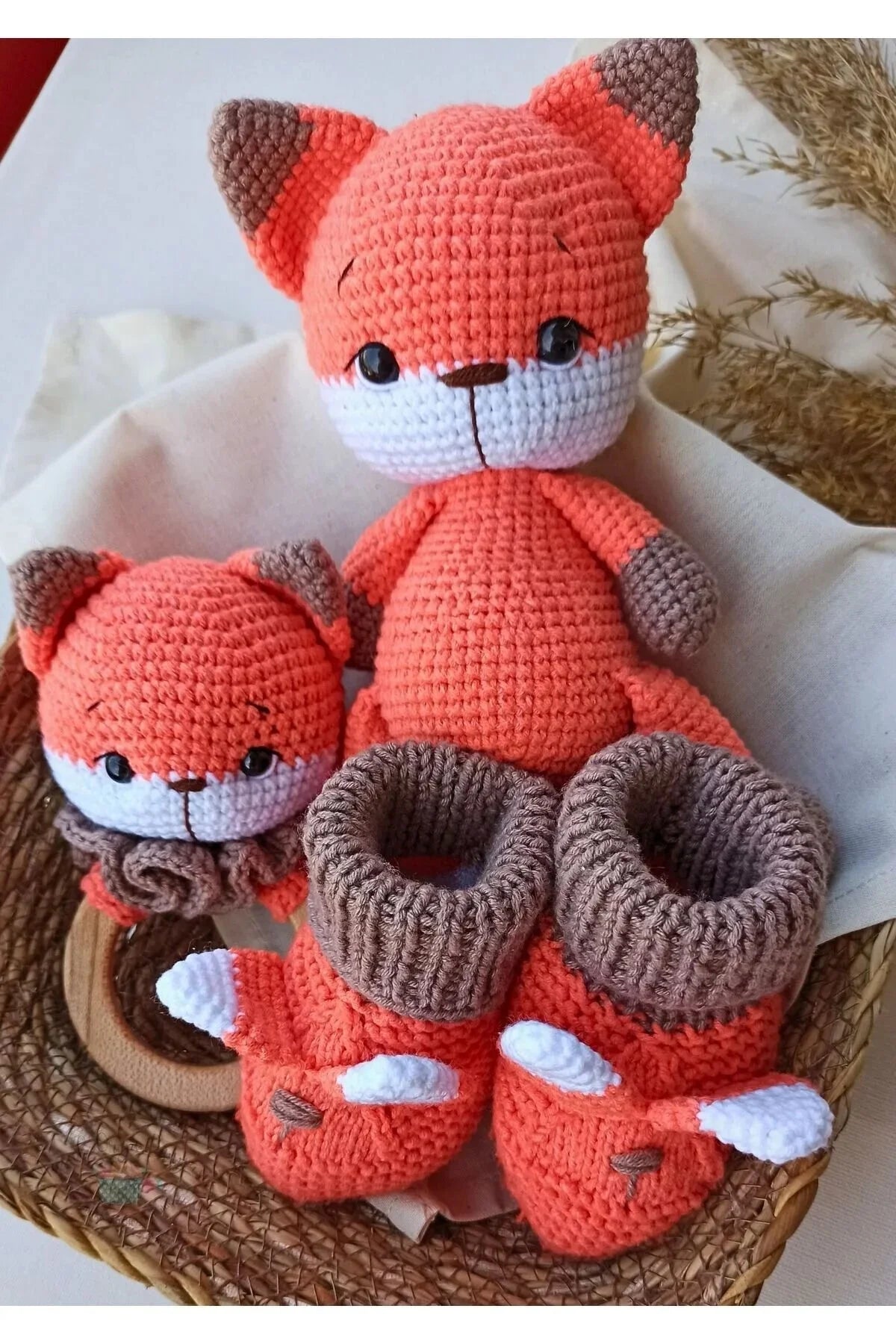 Handmade Crochet Fox Toy Gift Set (3pc)