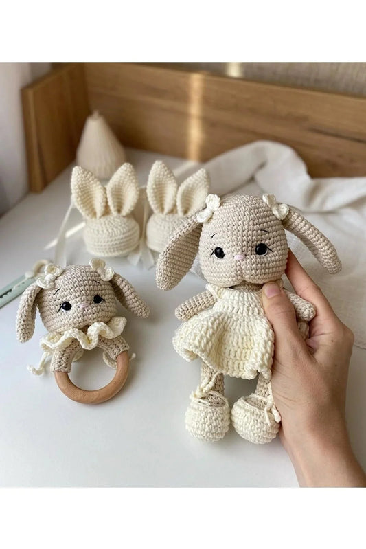 Handmade Crochet Long Ear Bunny Toy Gift Set (3pc)