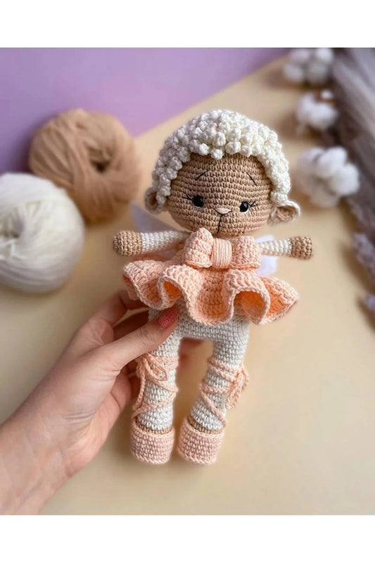 Crochet Cute Sheep Girl Toy in Light Pink Dress