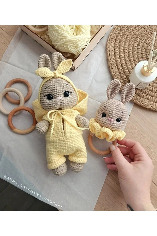 Handmade Crochet Bunny in Yellow Dress Toy Gift Set (2pc)