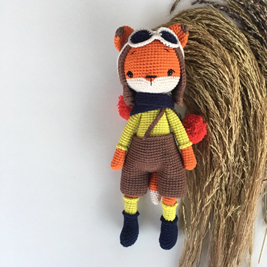 Crochet Pilot Fox Boy Toy