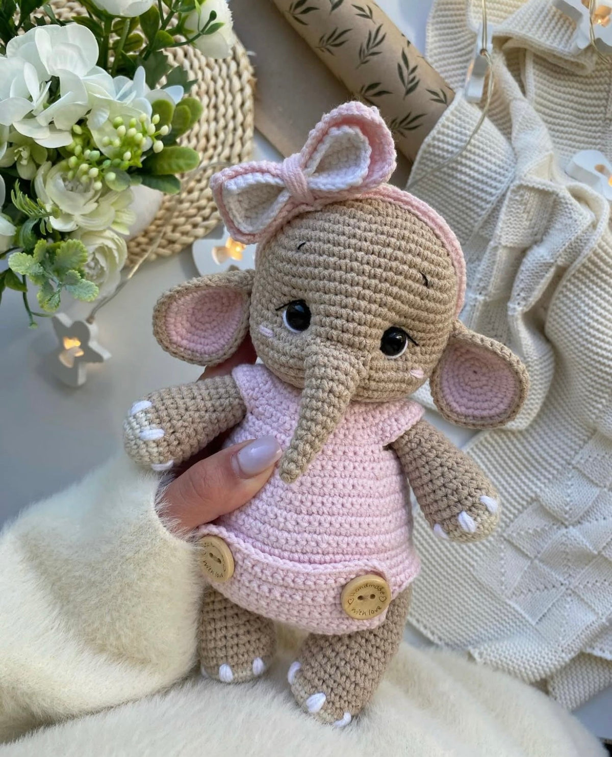 Crochet Elephant with Light Pink Jumper Toy