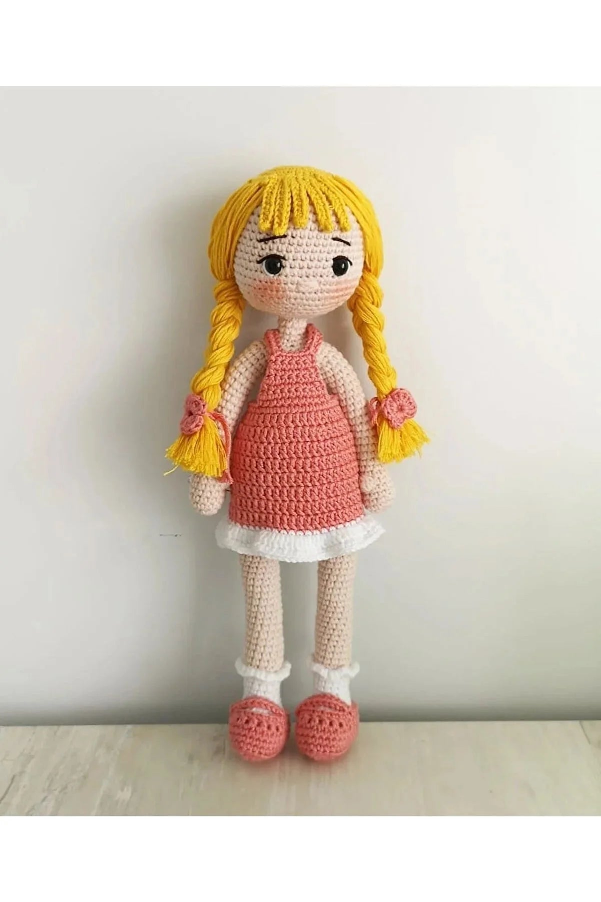 Crochet Cute Blonde Girl in Light Pink Dress Doll