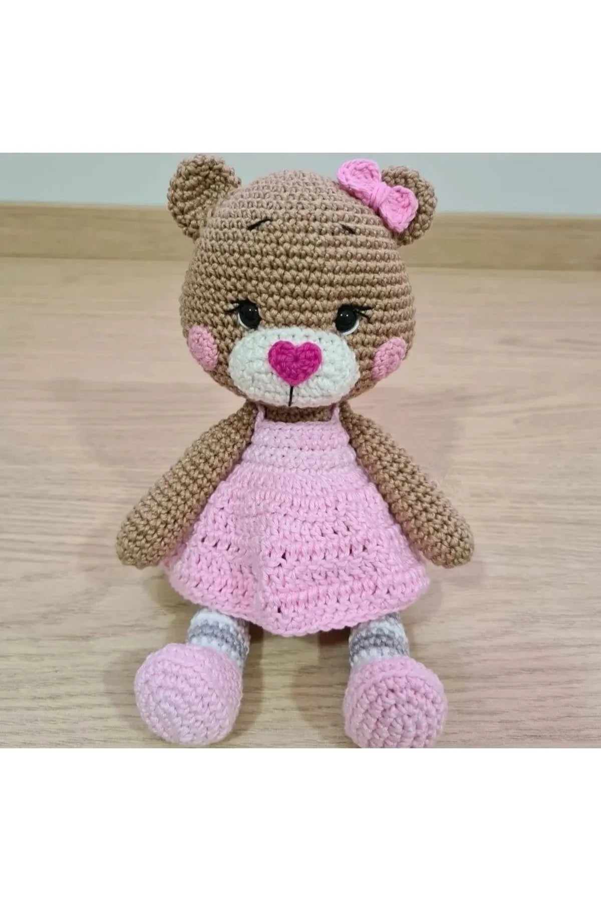 Crochet Teddy Bear with Pink Dress