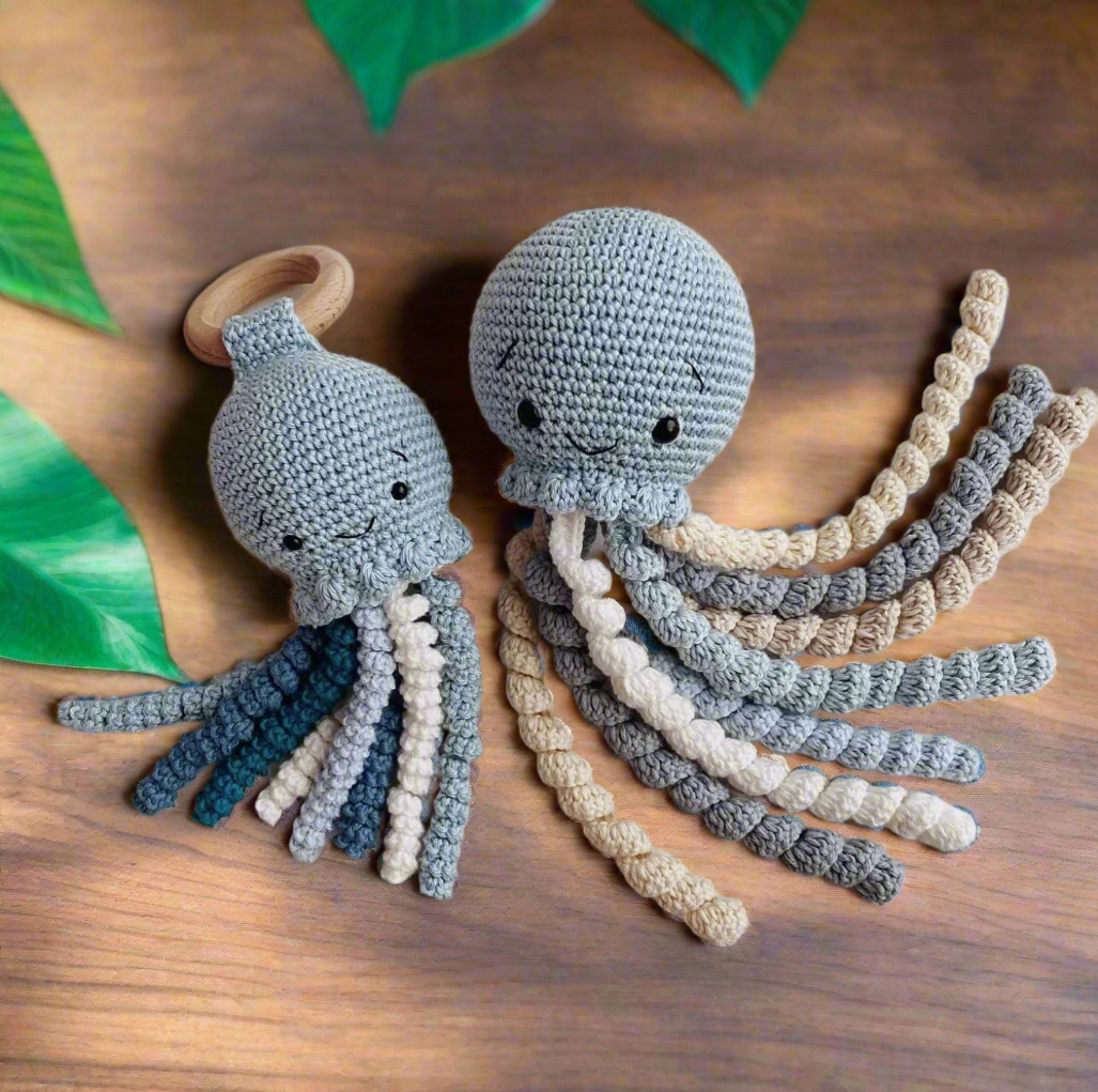 Crochet Cute Jellyfish Toy and Jellyfish Rattle Toy Gift Set 2pc