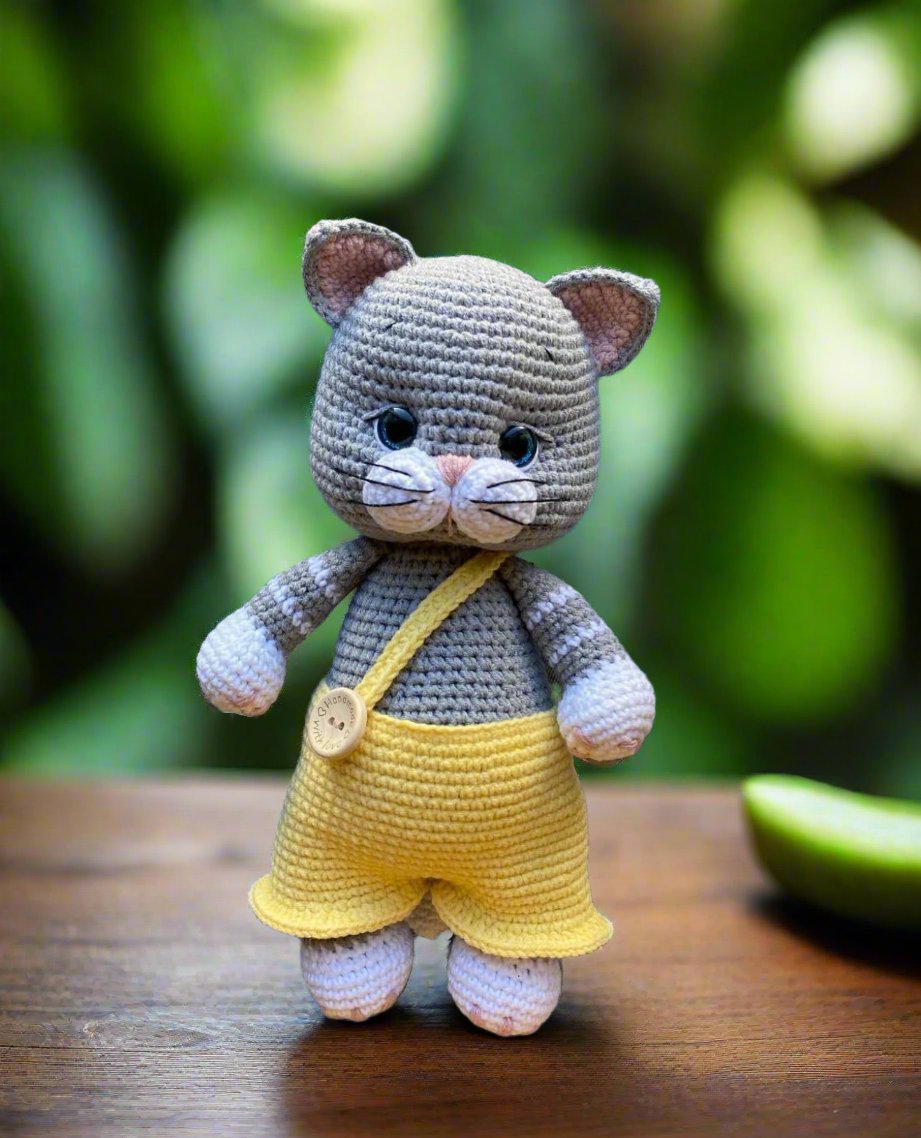 Crochet Cute Kitten in Yellow Jumpsuit Toy
