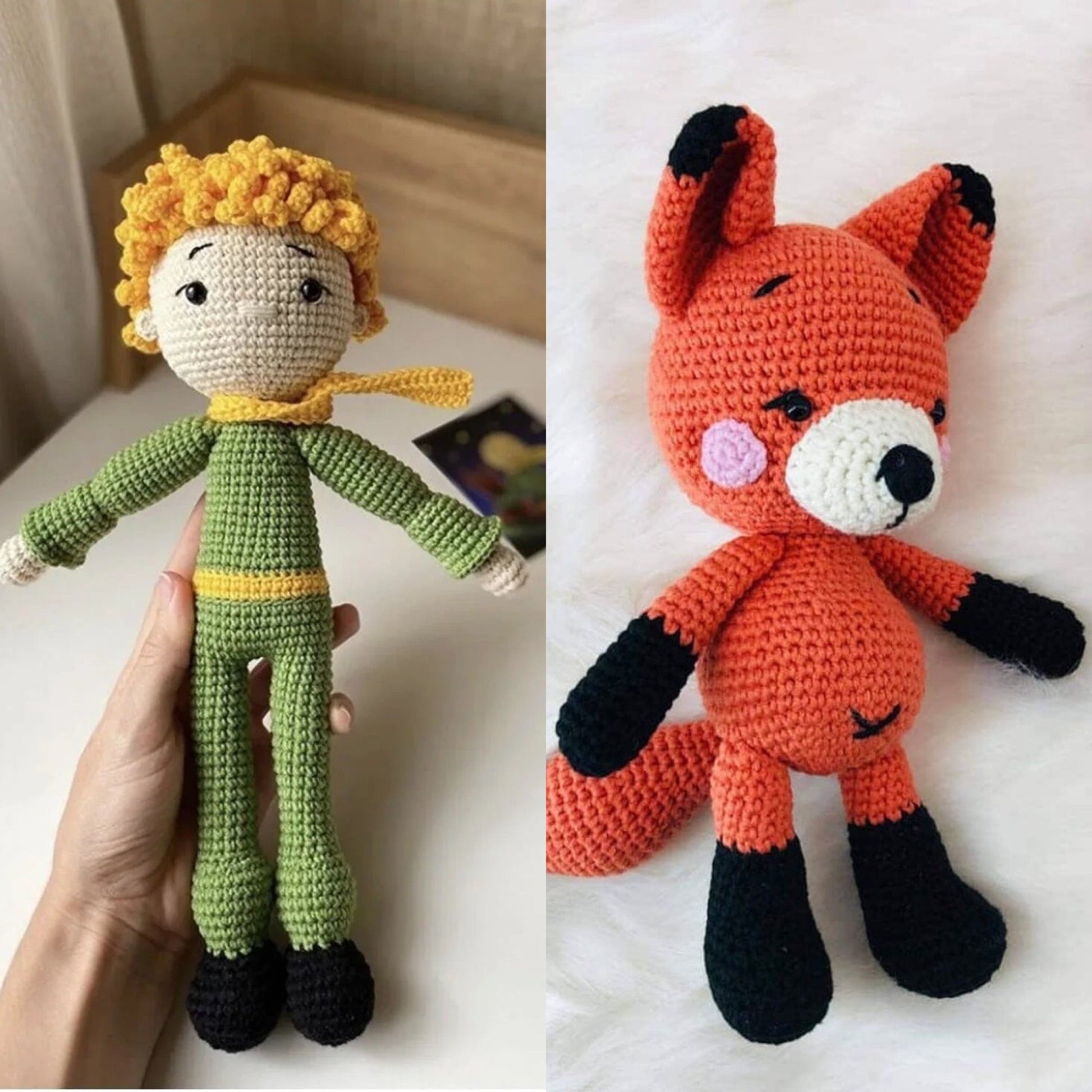 Crochet Little Prince Doll and Fox Toy Set 2pc