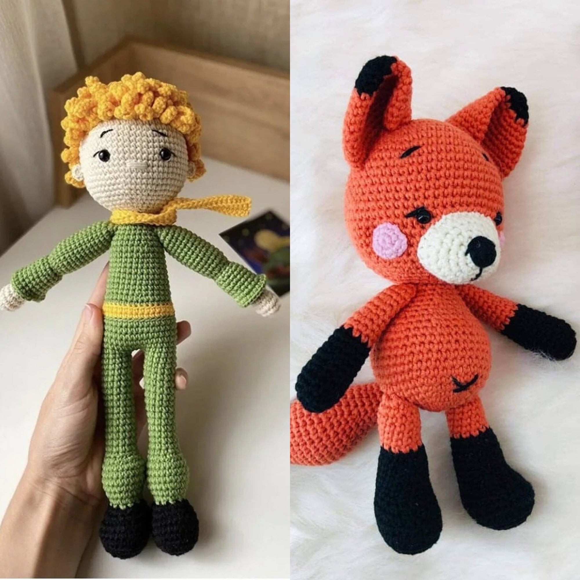 Crochet Little Prince Doll and Fox Toy Set 2pc
