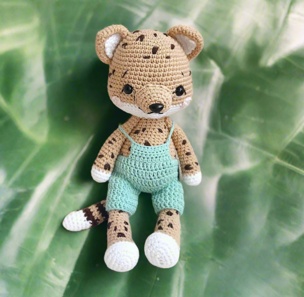 Crochet Cute Leopar in Blue Jumpsuit Toy