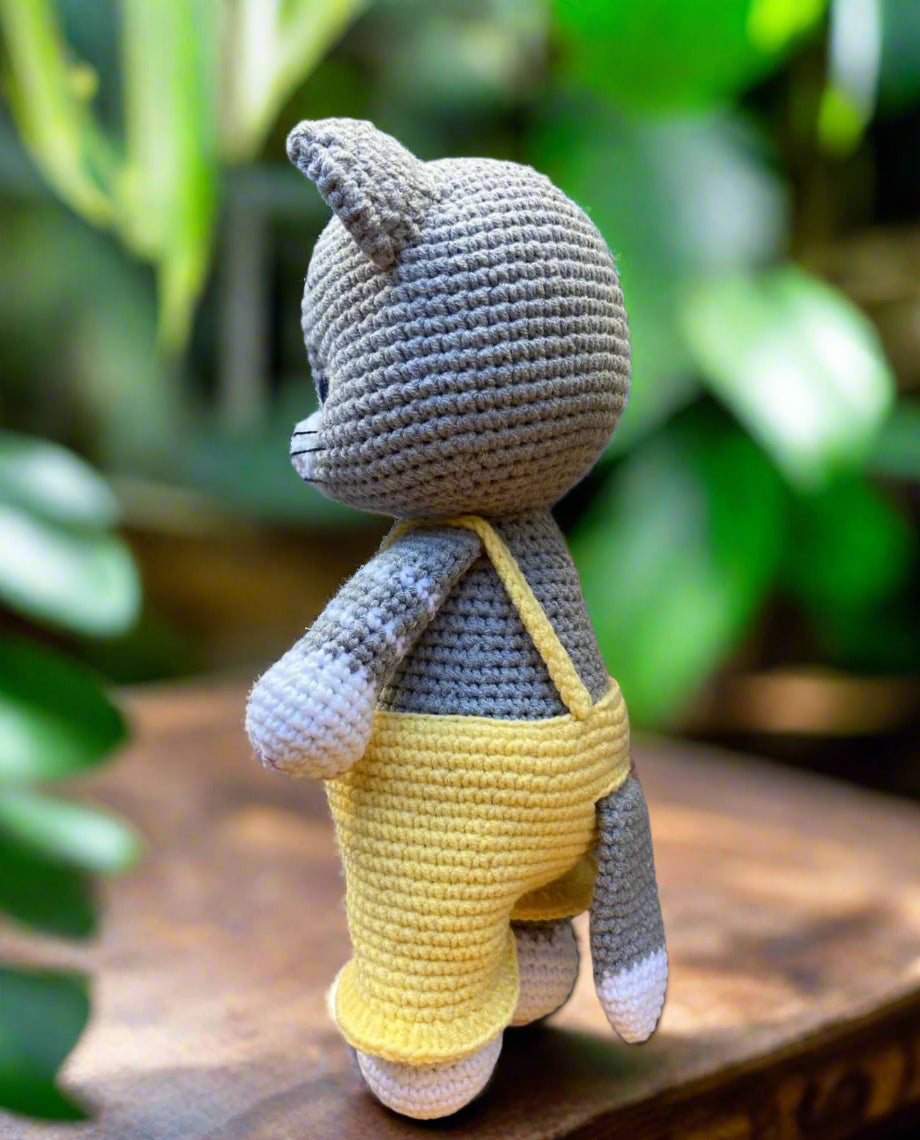 Crochet Cute Kitten in Yellow Jumpsuit Toy