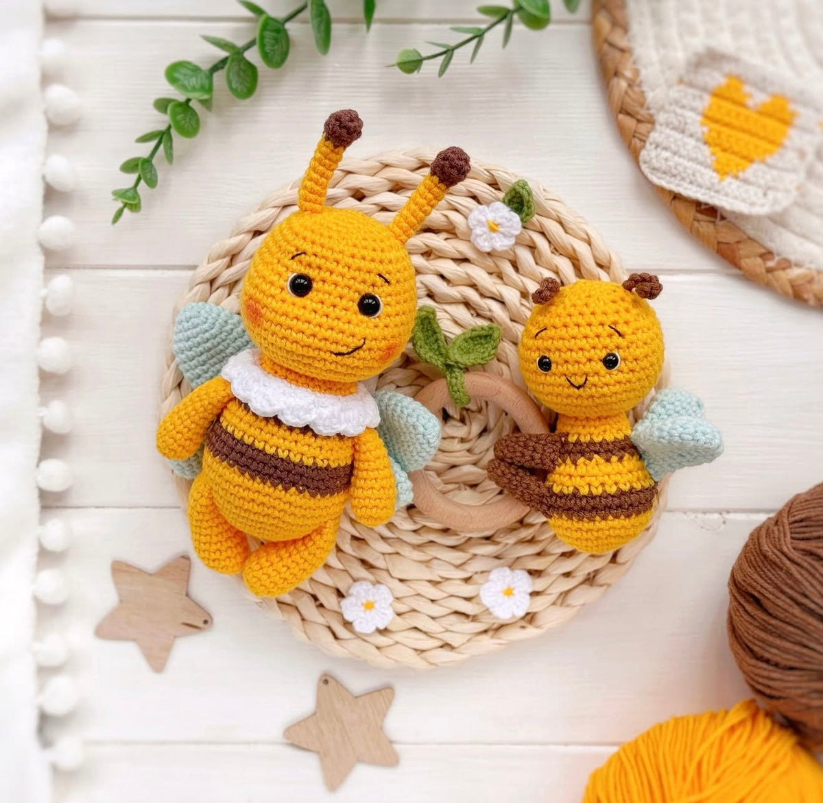 Crochet Cute Bee Toy and Rattle Toy Gift Set 2pc