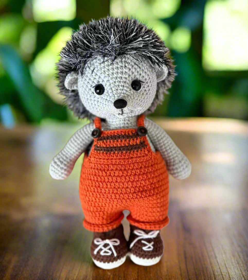 Crochet Adorable Hedgehog in Orange Jumpsuit