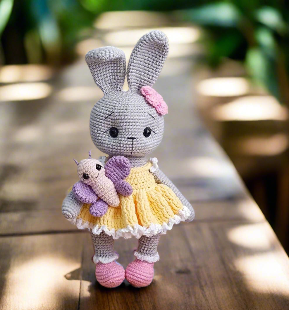 Crochet Cute Bunny Girl Toy with Her Butterfly
