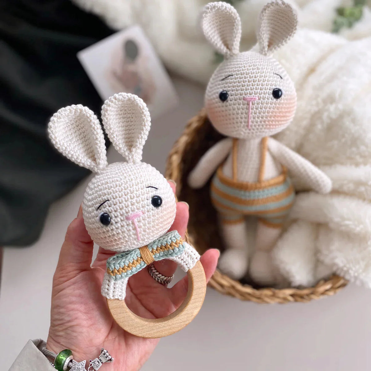Crochet Cute Bunny Toy and Rattle Toy Gift Set 2pc