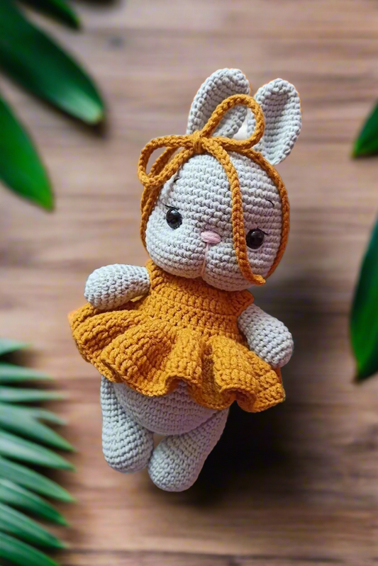 Crochet Cute Bunny Toy in Orange Dress