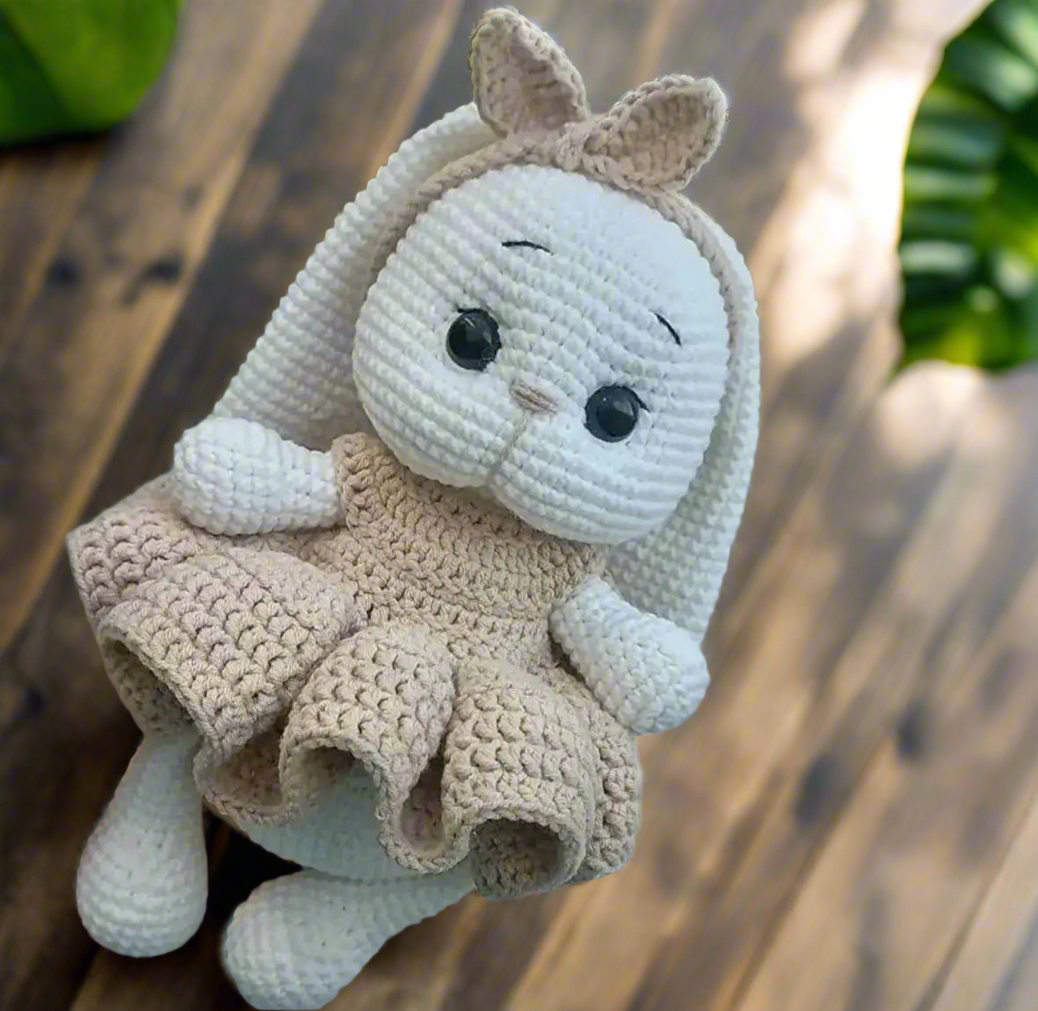 Crochet Cute Bunny in Cream Dress Toy