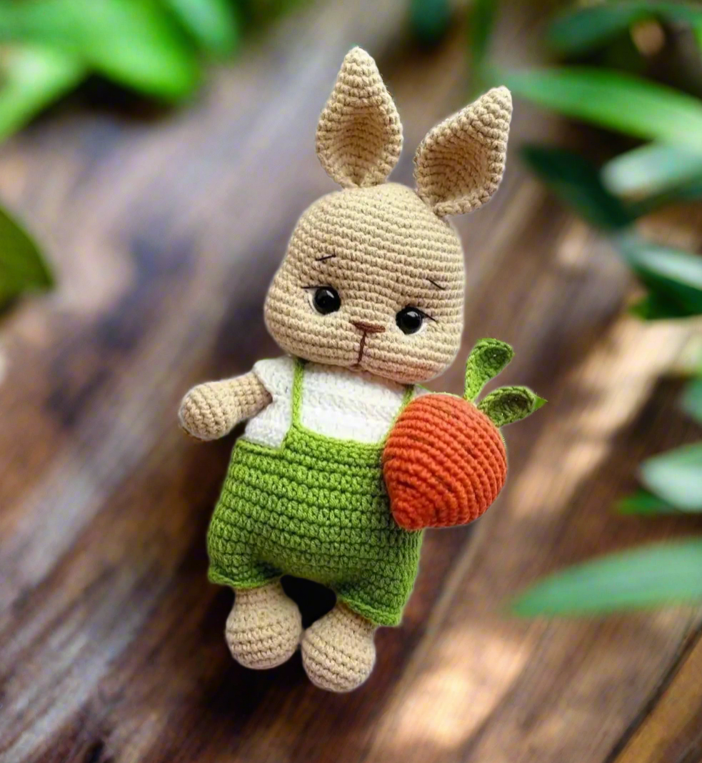 Crochet Cute Bunny in Green Jumpsuit with carrot