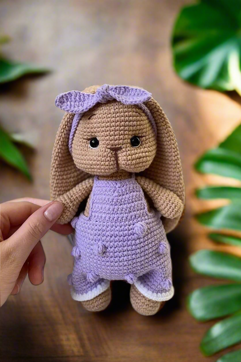 Crochet Cute Bunny in Purple Jumpsuit Toy