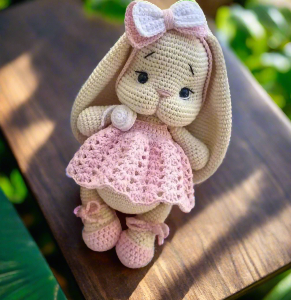 Crochet Cute Bunny with Pink Dress