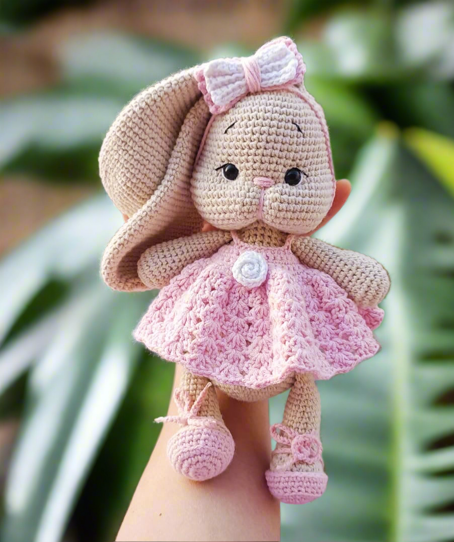 Crochet Cute Bunny with Pink Dress