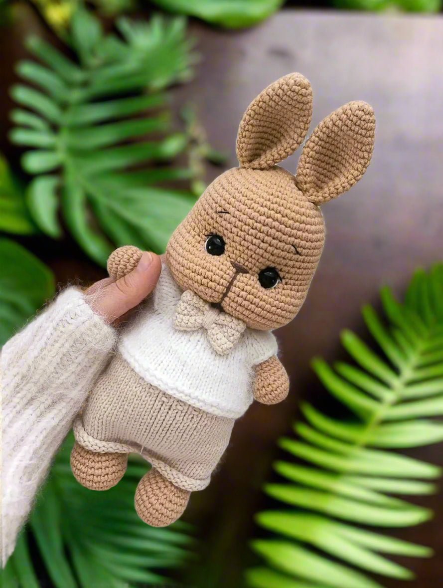 Crochet Cute Bunny with White Jumpsuit and Bow tie