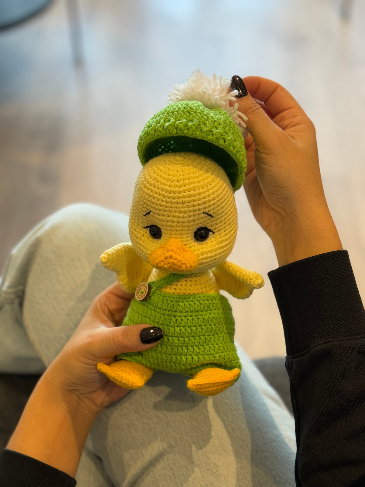 Crochet Cute Duck Toy in Green Jumpsuit