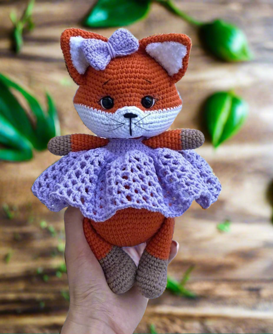 Crochet Cute Fox with Purple Fancy Dress Toy