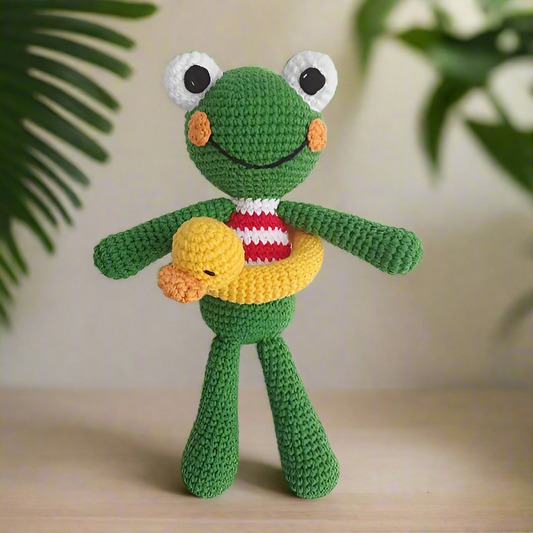 Crochet Cute Frog with Duck Swim Ring Toy