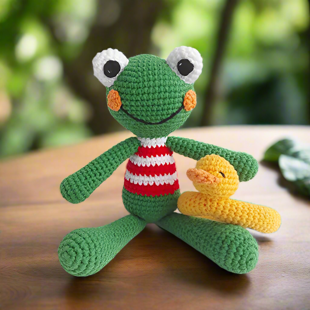 Crochet Cute Frog with Duck Swim Ring Toy