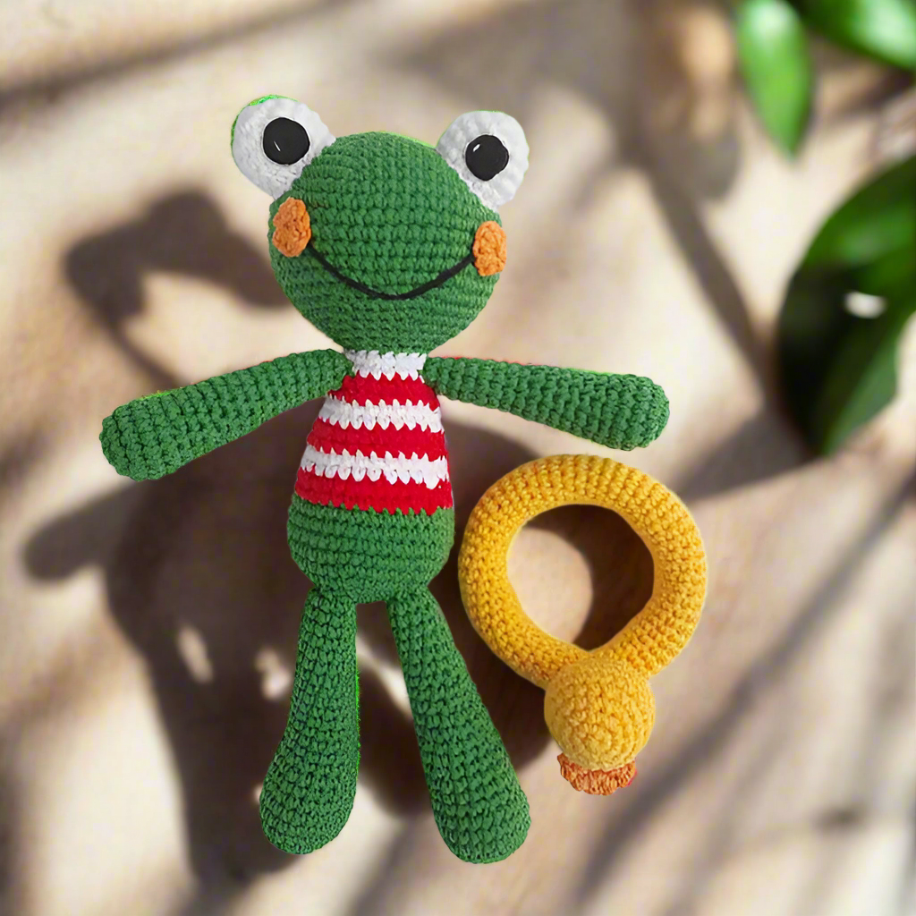 Crochet Cute Frog with Duck Swim Ring Toy
