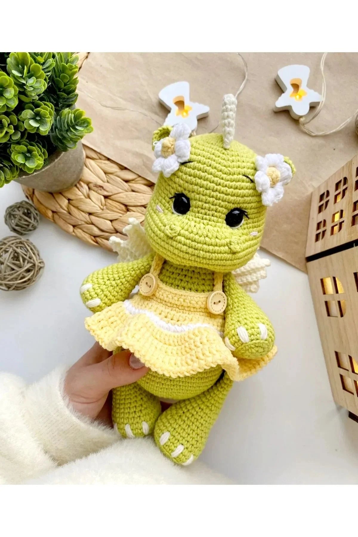 Handmade Crochet Cute Green Dino Toy